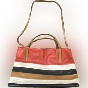 COACH LARGE BOROUGH SATCHEL BAG IN BAR STRIPE LEATHER